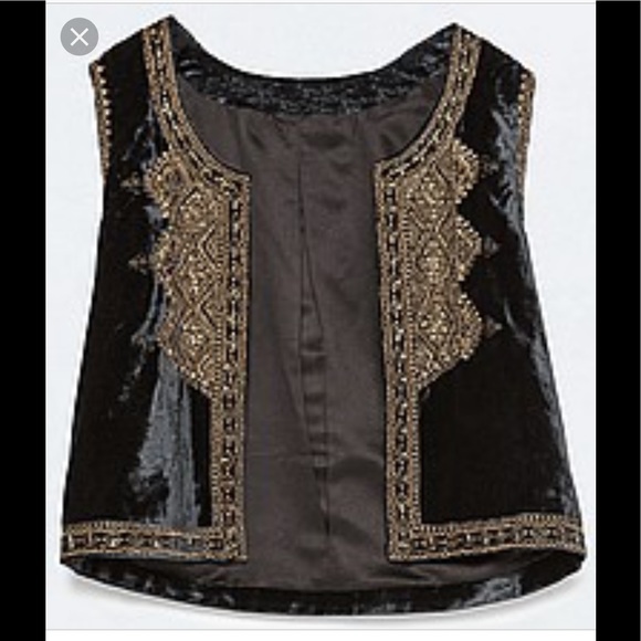 Zara Jackets & Blazers - NWT! Zara Black Embroidered Velvet Vest Size M